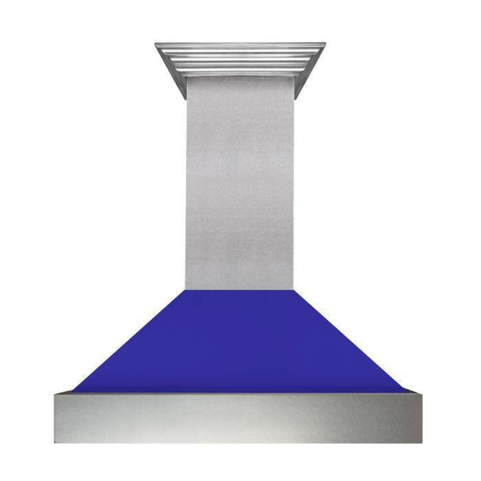 ZLINE 36" Ducted Satin Stainless Steel Wall Mount Range Hood with Blue Matte Shell, 8654BM-36