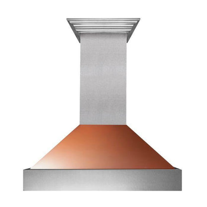 ZLINE 36" Ducted Satin Stainless Steel Wall Mount Range Hood with Copper Shell, 8654C-36