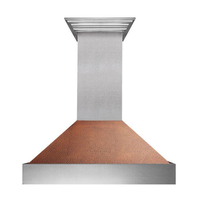 ZLINE 30" Ducted Satin Stainless Steel Wall Mount Range Hood with Hand-Hammered Copper Shell, 8654HH-30