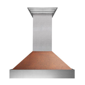 ZLINE 36" Ducted Satin Stainless Steel Wall Mount Range Hood with Hand-Hammered Copper Shell, 8654HH-36