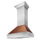 ZLINE 36" Ducted Satin Stainless Steel Wall Mount Range Hood with Hand-Hammered Copper Shell, 8654HH-36