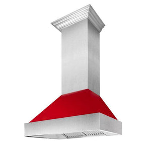 ZLINE 36" Ducted Satin Stainless Steel Wall Mount Range Hood with Red Gloss Shell, 8654RG-36