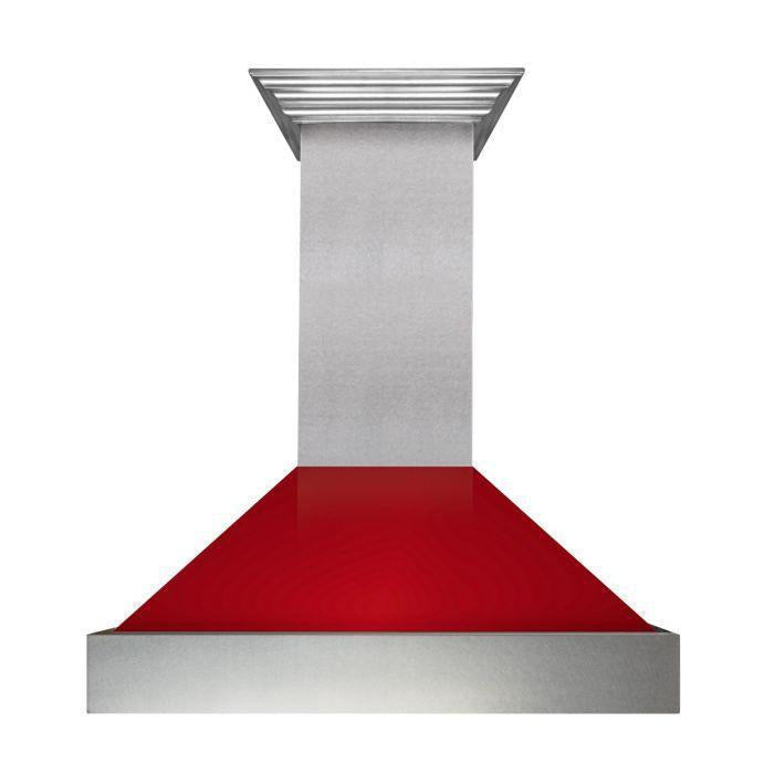 ZLINE 48" Ducted Satin Stainless Steel Wall Mount Range Hood with Red Gloss Shell, 8654RG-48