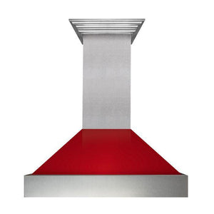 ZLINE 48" Ducted Satin Stainless Steel Wall Mount Range Hood with Red Gloss Shell, 8654RG-48