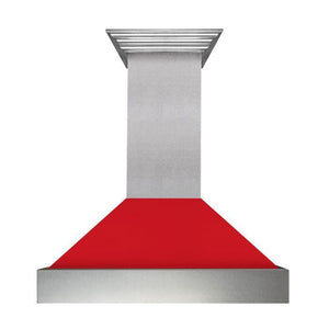 ZLINE 36" Ducted Satin Stainless Steel Wall Mount Range Hood with Red Matte Shell, 8654RM-36