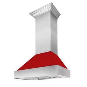ZLINE 36" Ducted Satin Stainless Steel Wall Mount Range Hood with Red Matte Shell, 8654RM-36