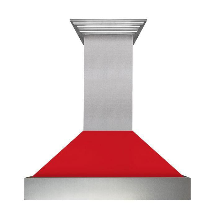 ZLINE 48" Ducted Satin Stainless Steel Wall Mount Range Hood with Red Matte Shell, 8654RM-48