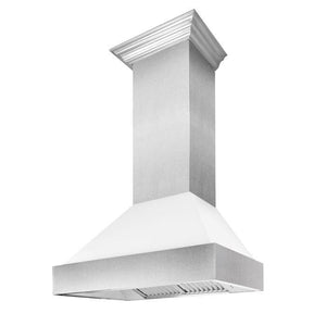 ZLINE 48" Ducted Satin Stainless Steel Wall Mount Range Hood with White Matte Shell, 8654WM-48