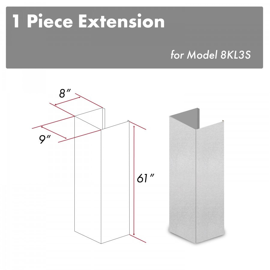 ZLINE 61" Satin Stainless Steel Chimney Extension for Ceilings up to 12.5 ft., 8KL3S-E