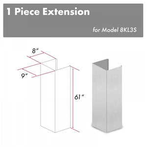 ZLINE 61" Satin Stainless Steel Chimney Extension for Ceilings up to 12.5 ft., 8KL3S-E
