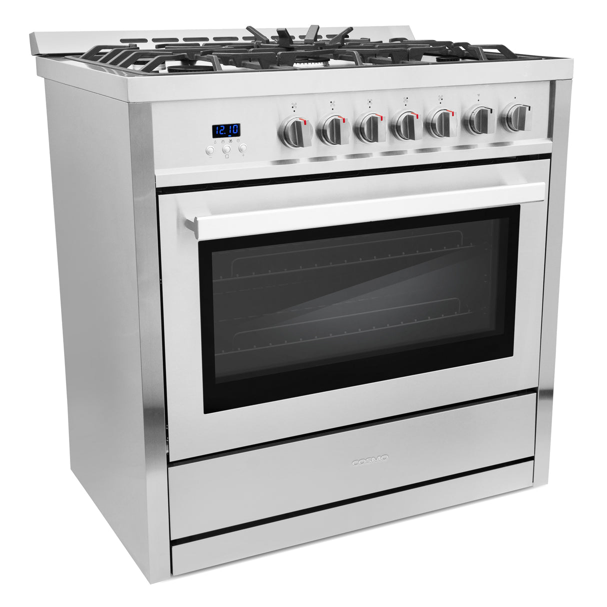 Cosmo 36" 3.8 cu. ft. Single Oven Gas Range with 5 Burner Cooktop and Heavy Duty Cast Iron Grates in Stainless Steel