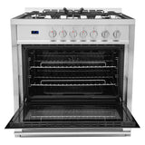 Cosmo 36" 3.8 cu. ft. Single Oven Gas Range with 5 Burner Cooktop and Heavy Duty Cast Iron Grates in Stainless Steel