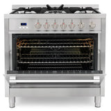 Cosmo 36" 3.8 cu. ft. Single Oven Gas Range with 5 Burner Cooktop and Heavy Duty Cast Iron Grates in Stainless Steel