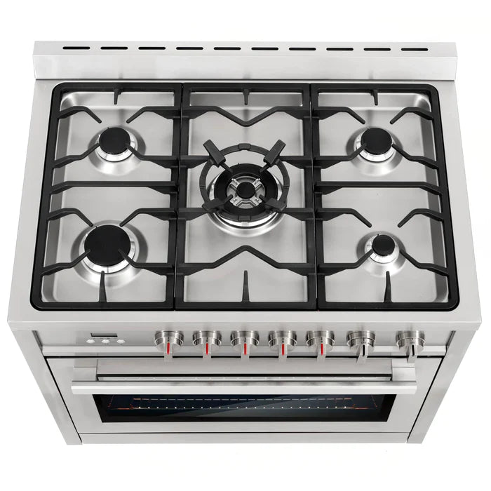 Cosmo 36" 3.8 cu. ft. Single Oven Gas Range with 5 Burner Cooktop and Heavy Duty Cast Iron Grates in Stainless Steel