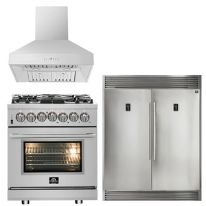 FORNO Appliance Package - 30" Dual Fuel Range, 30" Range Hood, 60" Refrigerator, AP-FFSGS6125-30-W-4