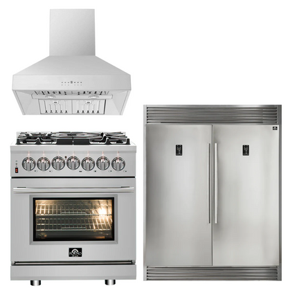 FORNO Appliance Package - 30" Dual Fuel Range, 30" Range Hood, 60" Refrigerator, AP-FFSGS6125-30-W-4