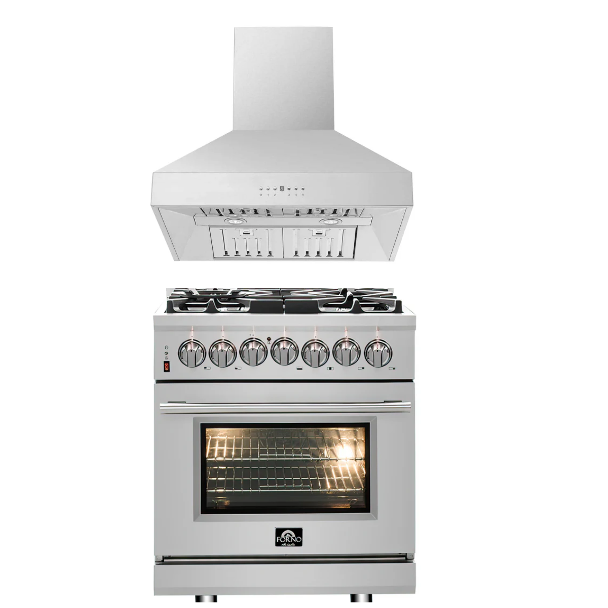 FORNO Appliance Package - 30" Dual Fuel Range, 30" Range Hood, AP-FFSGS6125-30-W
