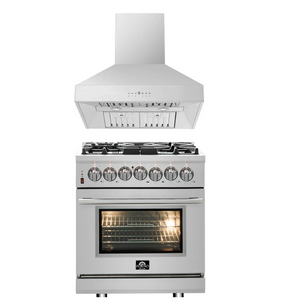 FORNO Appliance Package - 30" Dual Fuel Range, 30" Range Hood, AP-FFSGS6125-30-W