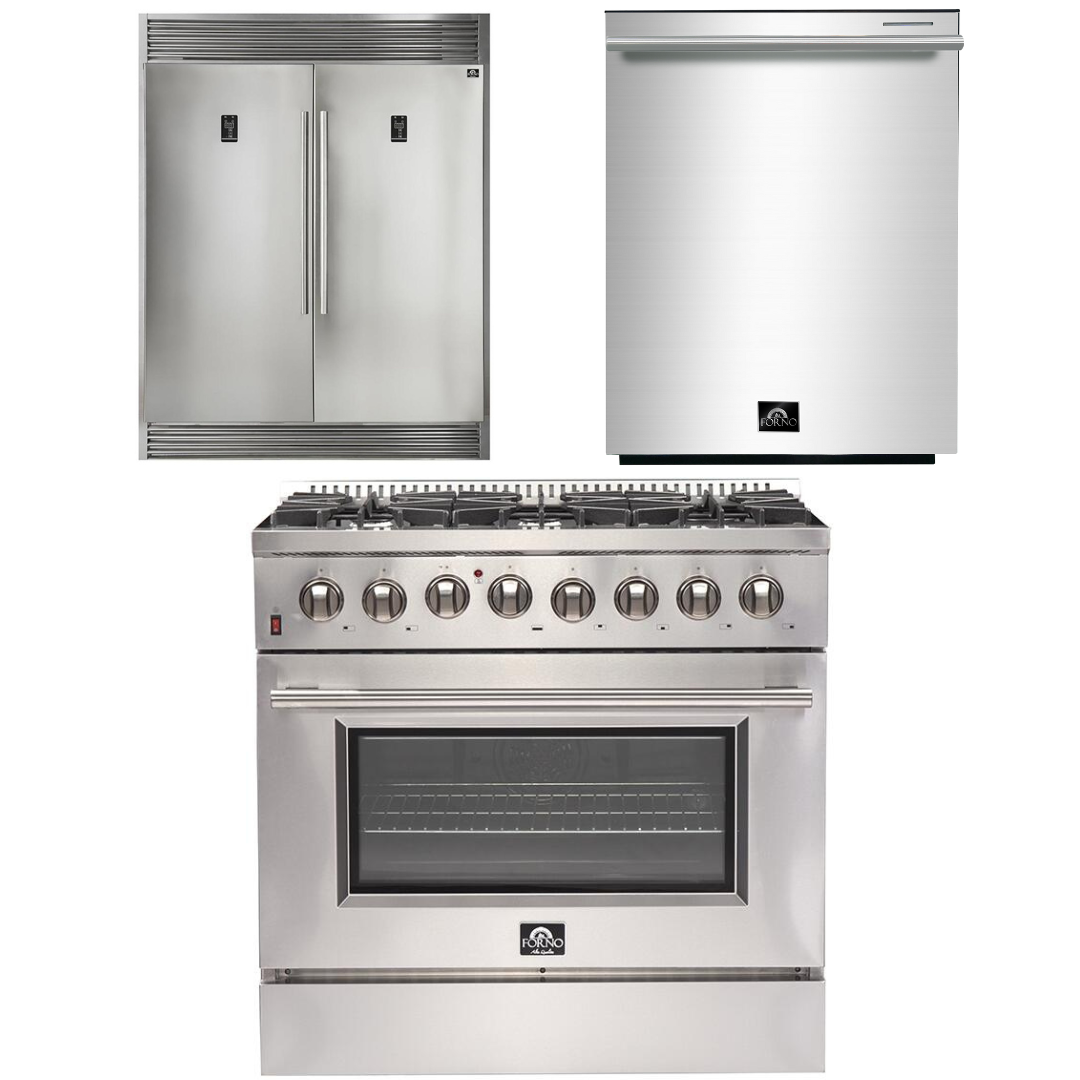 FORNO Appliance Package - 36 Inch Dual Fuel Range, Dishwasher, 60 Inch Refrigerator, AP-FFSGS6156-36-5