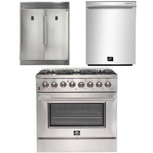 FORNO Appliance Package - 36 Inch Dual Fuel Range, Dishwasher, 60 Inch Refrigerator, AP-FFSGS6156-36-5