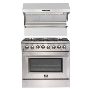 FORNO Appliance Package- 36 Inch Dual Fuel Range, Wall Mount Range Hood, AP-FFSGS6156-36