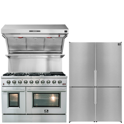 FORNO Appliance Package - 48" Dual Fuel Range, 48" Range Hood, 48" Refrigerator, AP-FFSGS6156-48-10