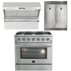 FORNO Appliance Package - 36 Inch Gas Range, Wall Mount Range Hood, 60 Inch Refrigerator, AP-FFSGS6244-36-4