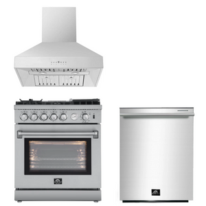 FORNO Appliance Package - 30" Gas Range, 30" Range Hood, Dishwasher, AP-FFSGS6276-30-W-2