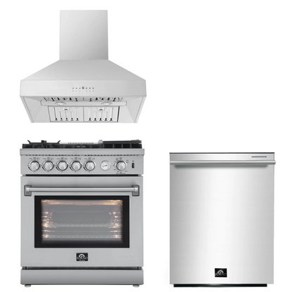 FORNO Appliance Package - 30" Gas Range, 30" Range Hood, Dishwasher, AP-FFSGS6276-30-W-2