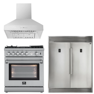 FORNO Appliance Package - 30" Gas Range, 30" Range Hood, 60" Refrigerator, AP-FFSGS6276-30-W-4