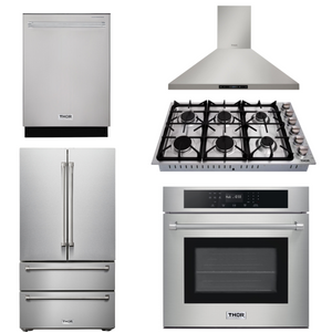 THOR Kitchen Package - 30" Wall Oven, 36" Cooktop, Range Hood, Refrigerator, Dishwasher, AP-HEW3001-DC-36-2