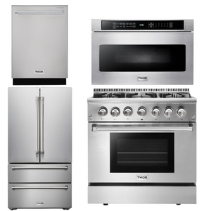 THOR Kitchen Package - 36" Dual Fuel Range, Microwave, Refrigerator, Dishwasher, AP-HRD3606U-6