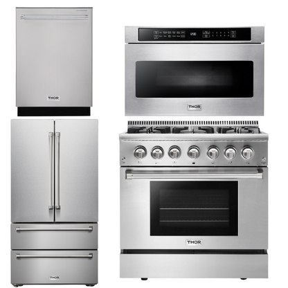 THOR Kitchen Package - 36" Dual Fuel Range, Microwave, Refrigerator, Dishwasher, AP-HRD3606U-6