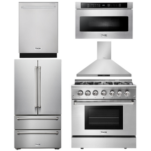THOR Kitchen Package - 36" Dual Fuel Range, Range Hood, Microwave, Refrigerator, Dishwasher, AP-HRD3606U-7