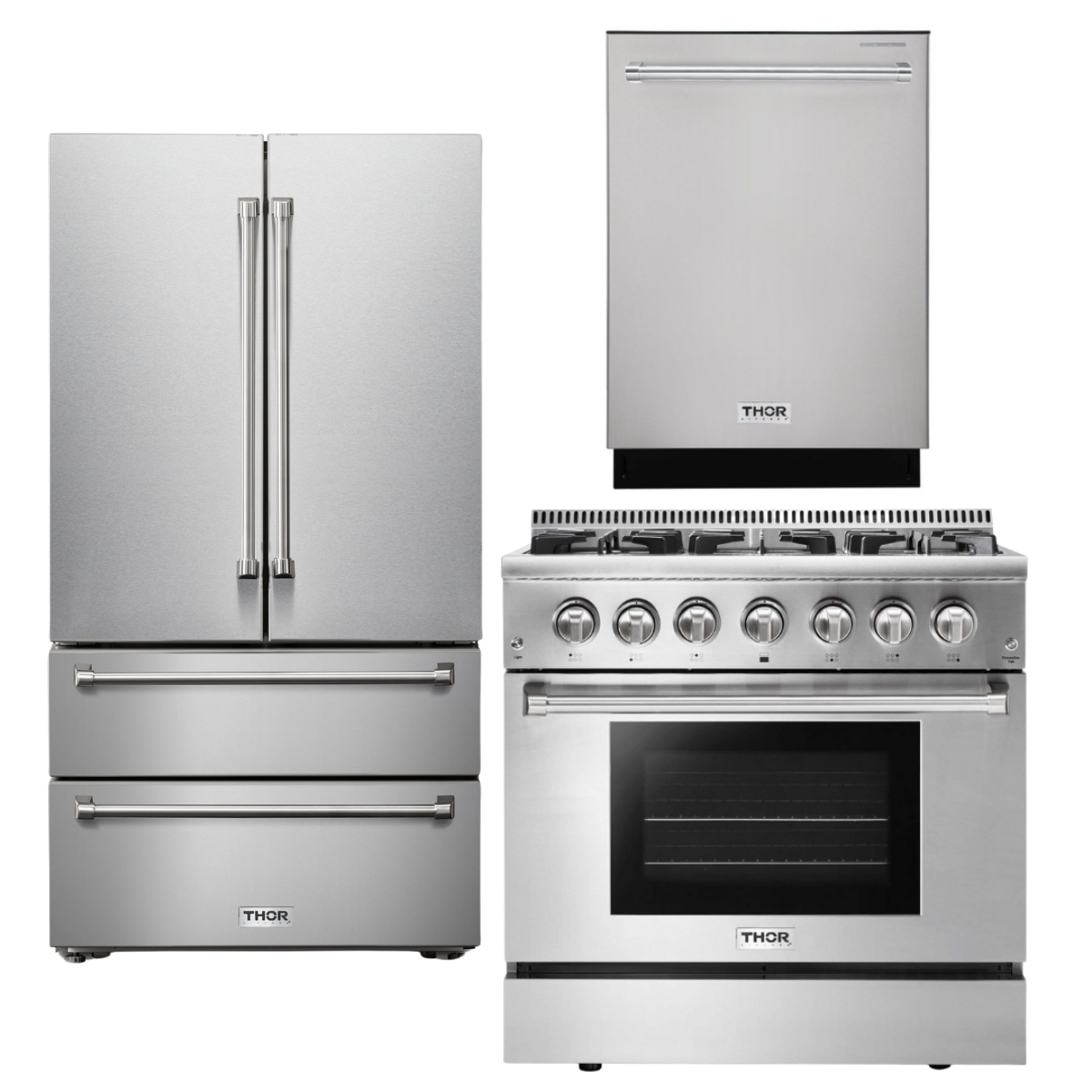 THOR Kitchen Package - 36" Propane Dual Fuel Range, Dishwasher, Refrigerator, AP-HRD3606ULP-2