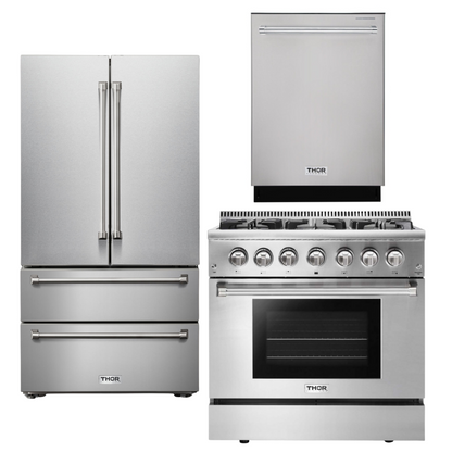 THOR Kitchen Package - 36" Propane Dual Fuel Range, Dishwasher, Refrigerator, AP-HRD3606ULP-2