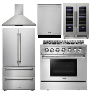 THOR Kitchen Package - 36" Propane Dual Fuel Range, Range Hood, Refrigerator, Dishwasher, Wine Cooler, AP-HRD3606ULP-4