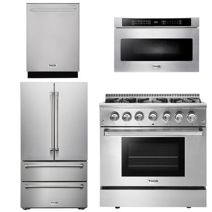 THOR Kitchen Package - 36" Propane Dual Fuel Range, Microwave, Refrigerator, Dishwasher, AP-HRD3606ULP-6