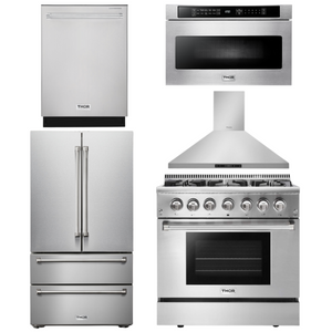 THOR Kitchen Package - 36" Propane Dual Fuel Range, Range Hood, Microwave, Refrigerator, Dishwasher, AP-HRD3606ULP-7