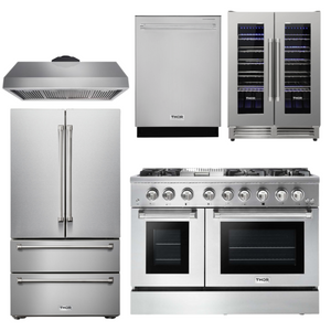 THOR Kitchen Package - 48 inch Dual Fuel Range, Range Hood, Refrigerator, Dishwasher, Wine Cooler, AP-HRD4803U-4