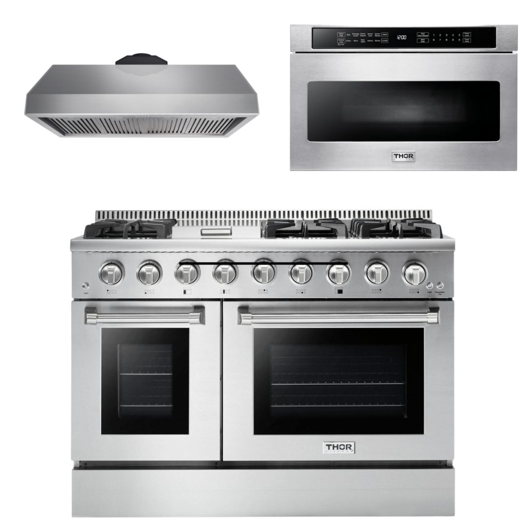 THOR Kitchen Package - 48" Dual Fuel Range, Range Hood, Microwave, AP-HRD4803U-5
