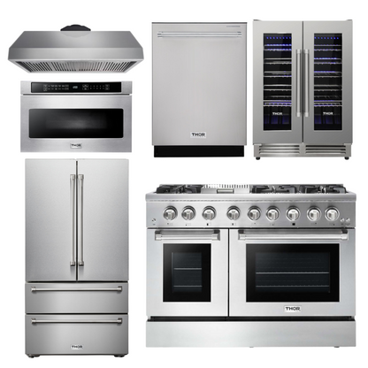 THOR Kitchen Package - 48" Dual Fuel Range, Range Hood, Refrigerator, Dishwasher, Microwave, Wine Cooler, AP-HRD4803U-8