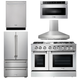THOR Kitchen Package - 48" Dual Fuel Range, Range Hood, Refrigerator, Dishwasher, Microwave, AP-HRD4803U-W-5