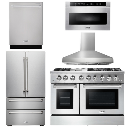 THOR Kitchen Package - 48" Dual Fuel Range, Range Hood, Refrigerator, Dishwasher, Microwave, AP-HRD4803U-W-5