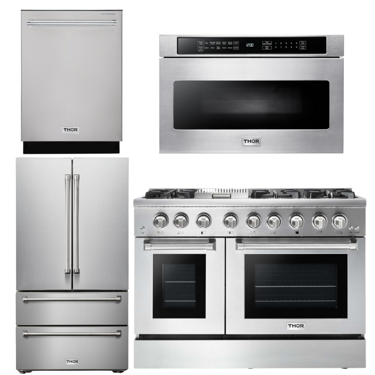 THOR Kitchen Package - 48" Propane Dual Fuel Range, Refrigerator, Dishwasher, Microwave, AP-HRD4803ULP-6