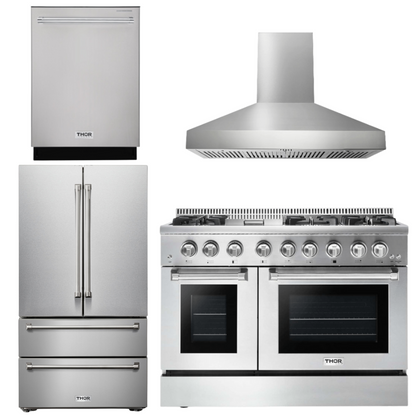 THOR Kitchen Package - 48" Propane Gas Burner, Electric Oven Range, Range Hood, Refrigerator, Dishwasher, AP-HRD4803ULP-W-2