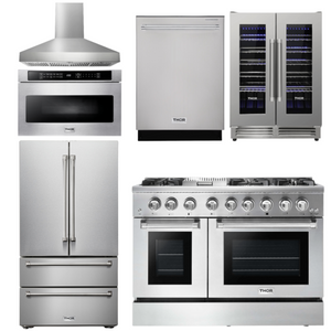 THOR Kitchen Package - 48" Dual Fuel Range, Range Hood, Refrigerator, Dishwasher, Microwave, Wine Cooler, AP-HRD4803ULP-W-6