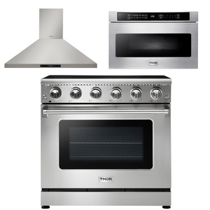 THOR Kitchen Package - 36" Electric Range, Range Hood, Microwave, AP-HRE3601-5
