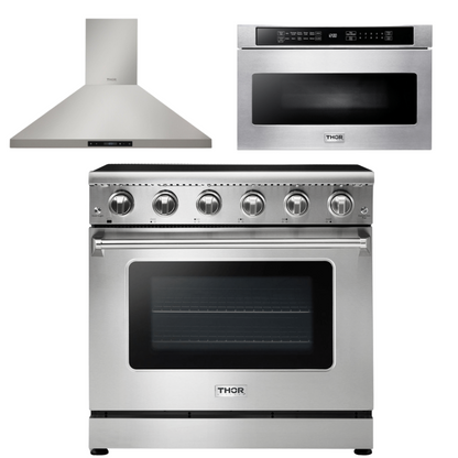 THOR Kitchen Package - 36" Electric Range, Range Hood, Microwave, AP-HRE3601-5