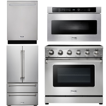 THOR Kitchen Package - 36" Electric Range, Microwave, Refrigerator, Dishwasher, AP-HRE3601-6